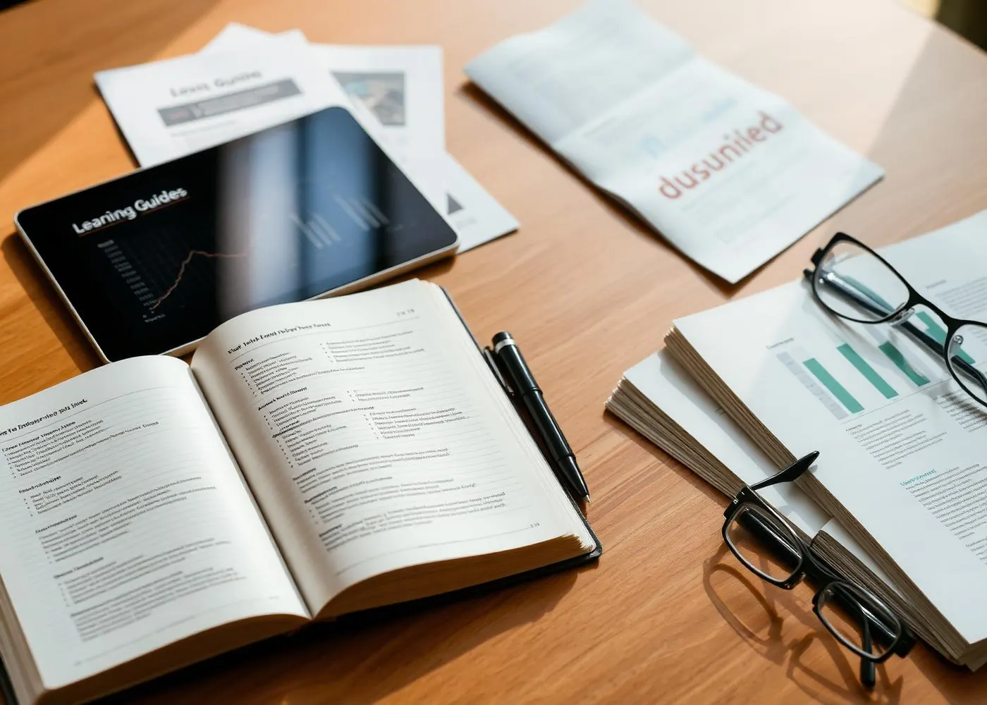 Printed guides and a laptop on a desk